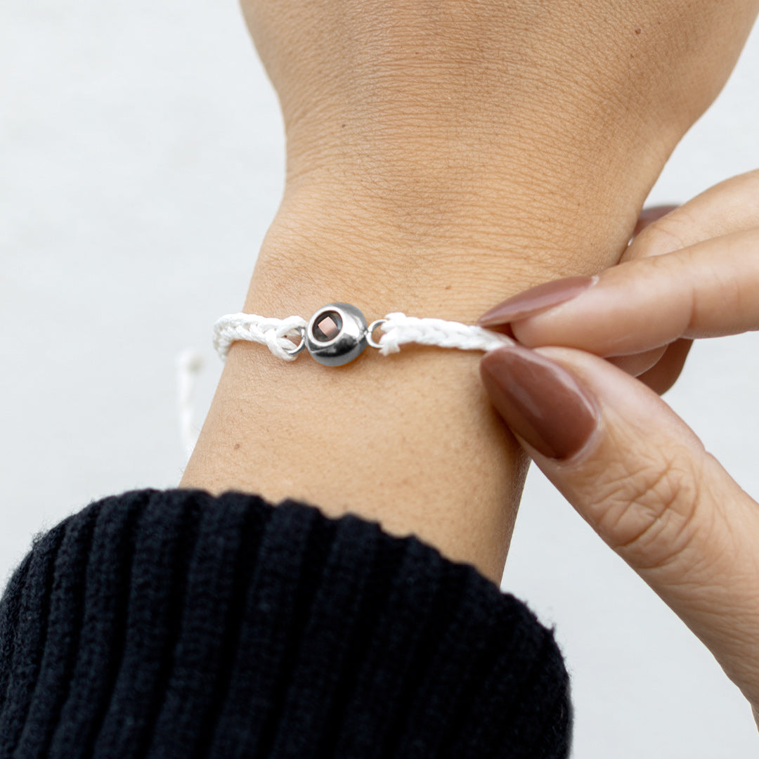 Personalized Adjustable Photo Bracelet in 925 sterling silver, flat lay detail