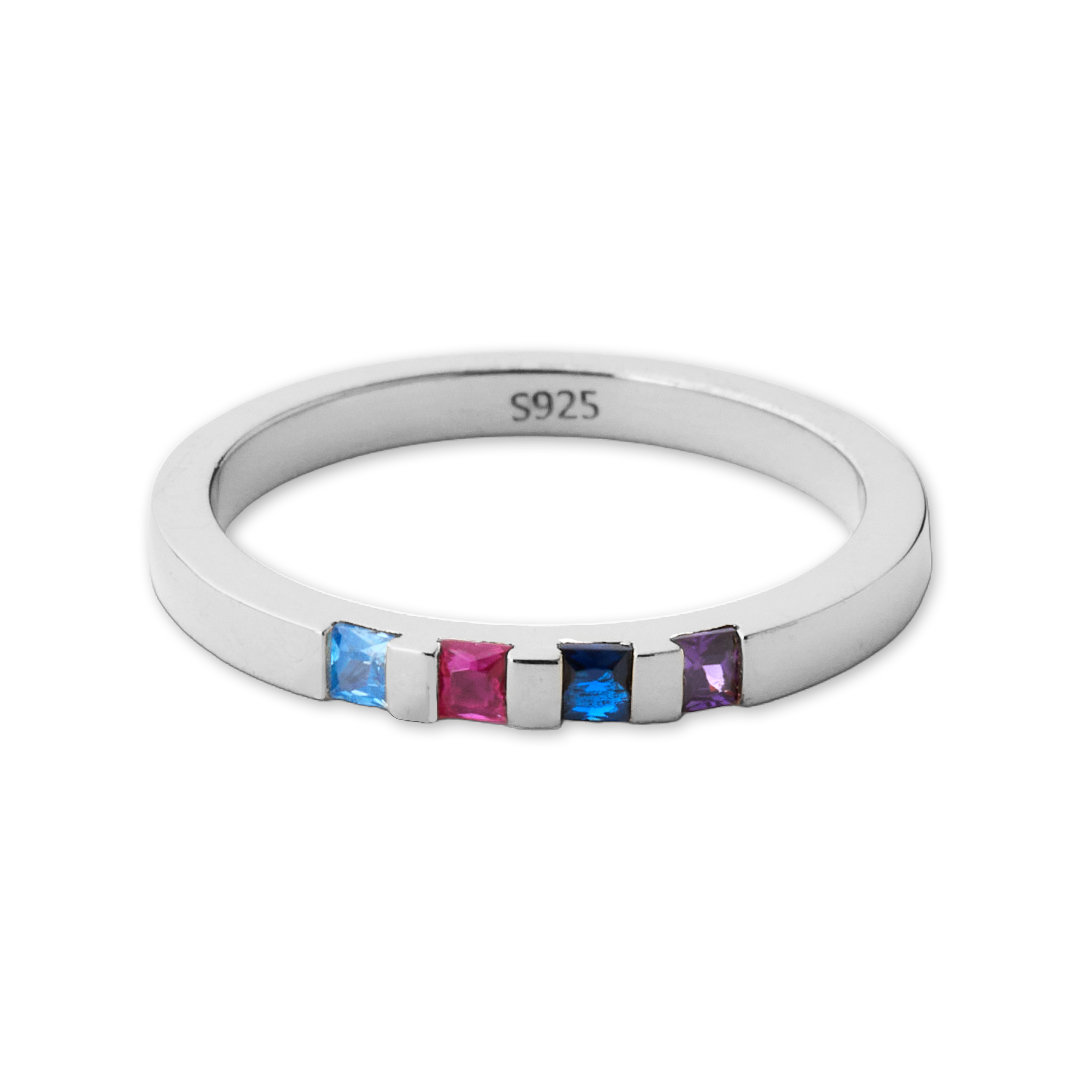 Princess-Cut Birthstone Band Ring in 925 sterling silver