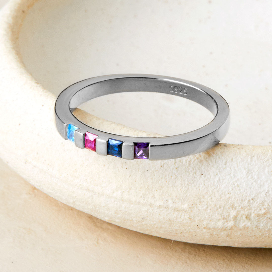 Princess-Cut Birthstone Band Ring in 925 sterling silver