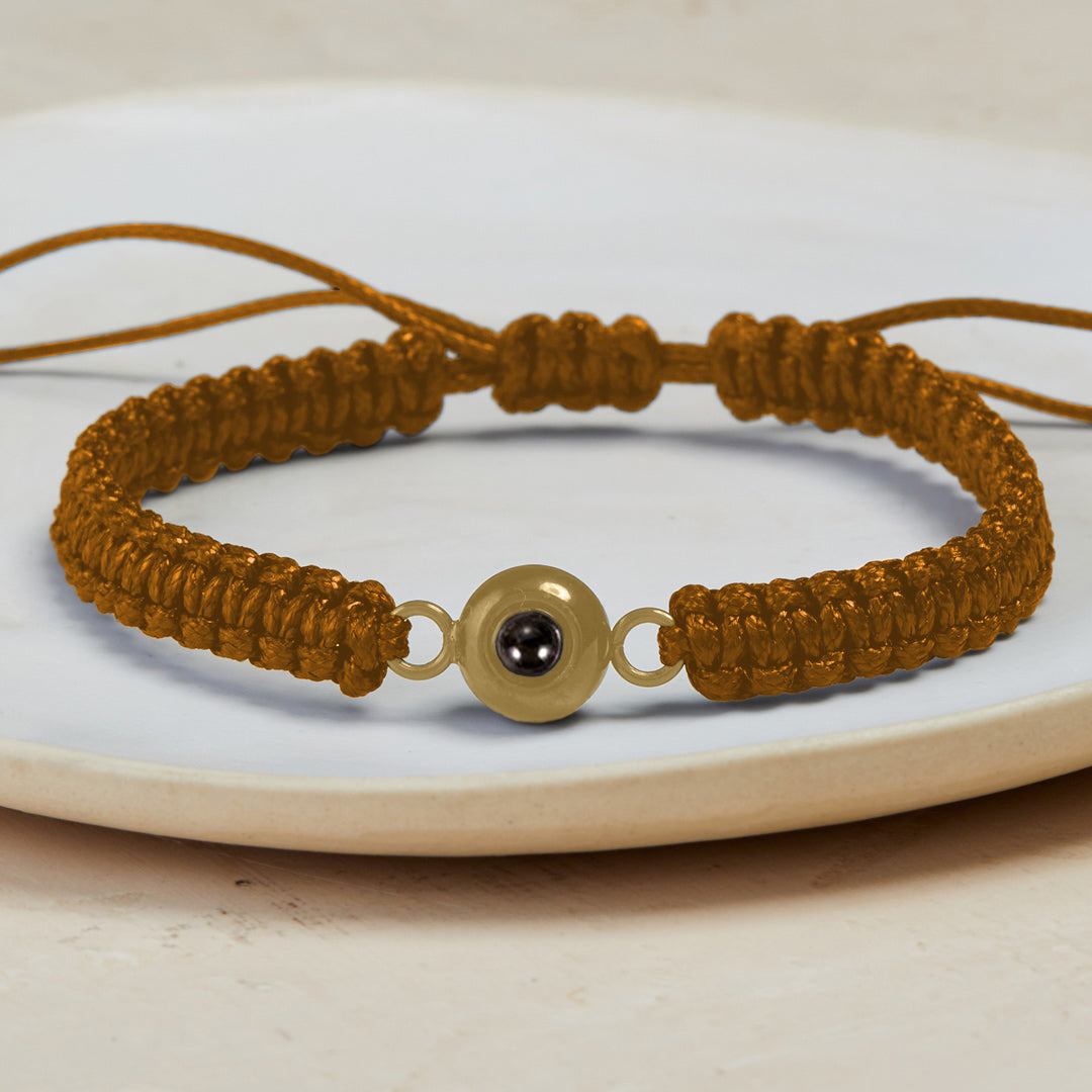 Personalized Braided Photo Bracelet in gold tone