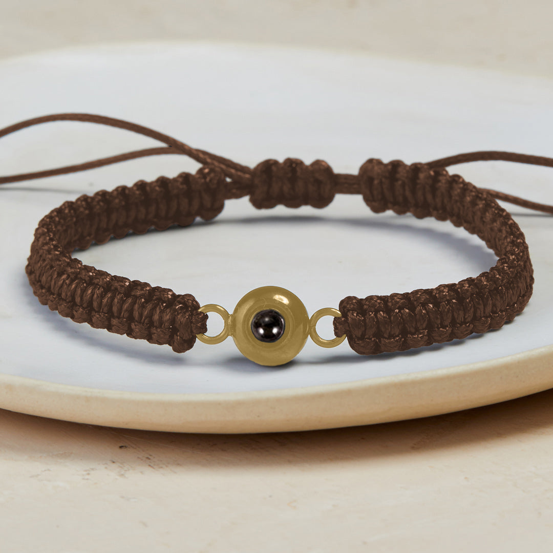 Personalized Braided Photo Bracelet in gold tone