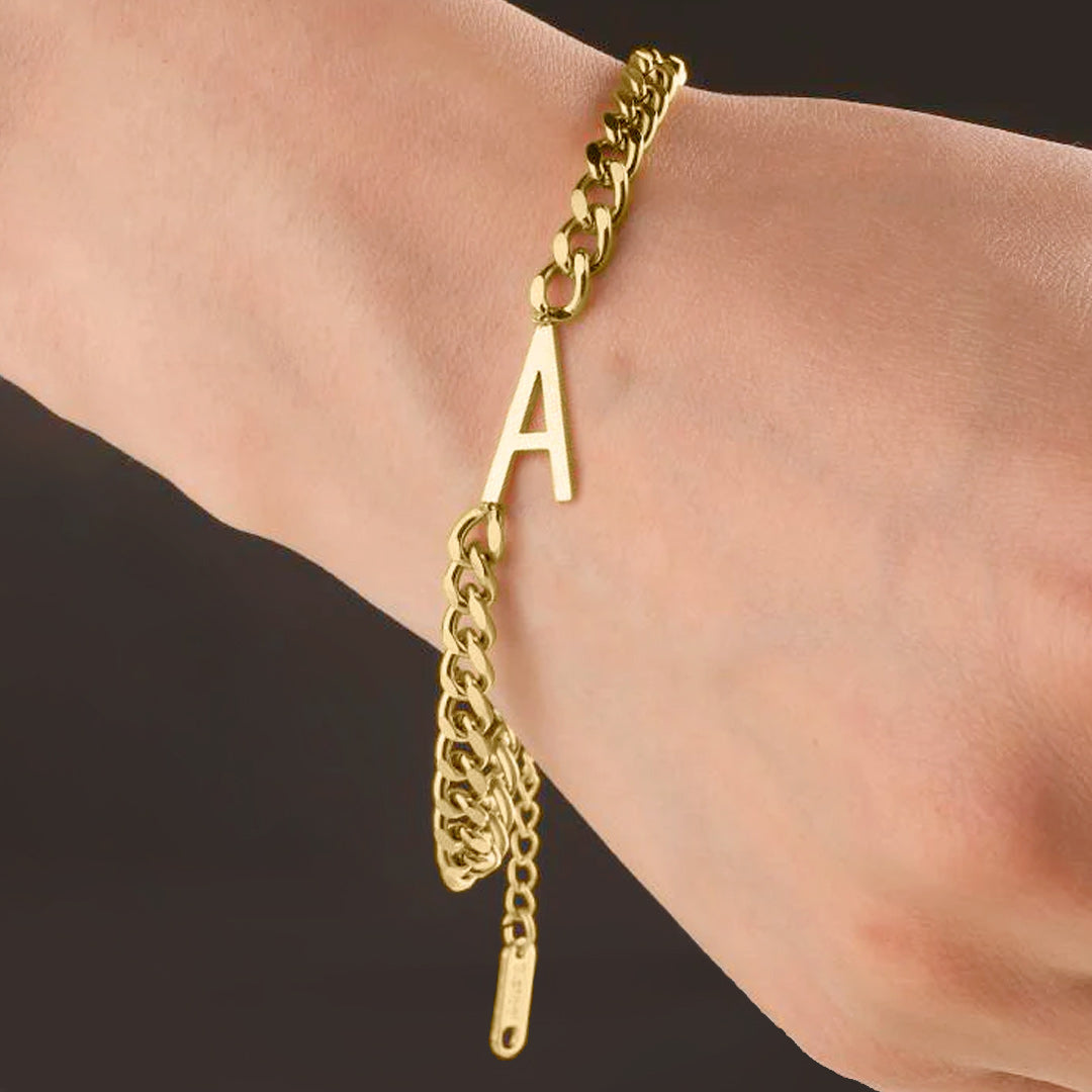 The Skinny Initial Bracelet, worn on a model