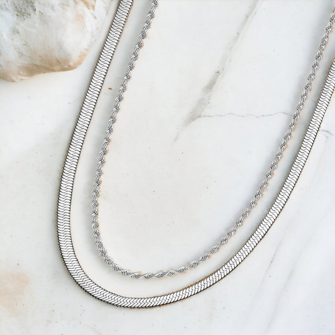 Herringbone + Rope Chain Set in 925 sterling silver