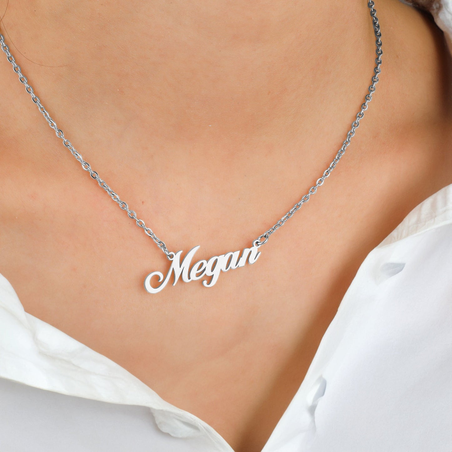 Personalized Name Necklace | Choose from 9 Styles in 925 sterling silver, worn on a model