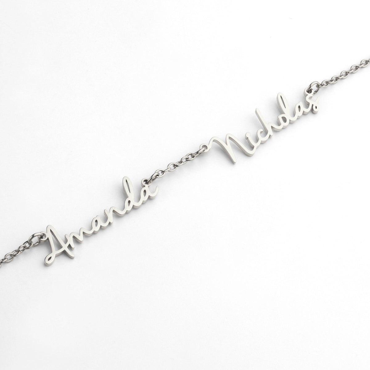 Fairy Multiple Name Necklace | Add Up to 4 Names in 925 sterling silver, flat lay detail