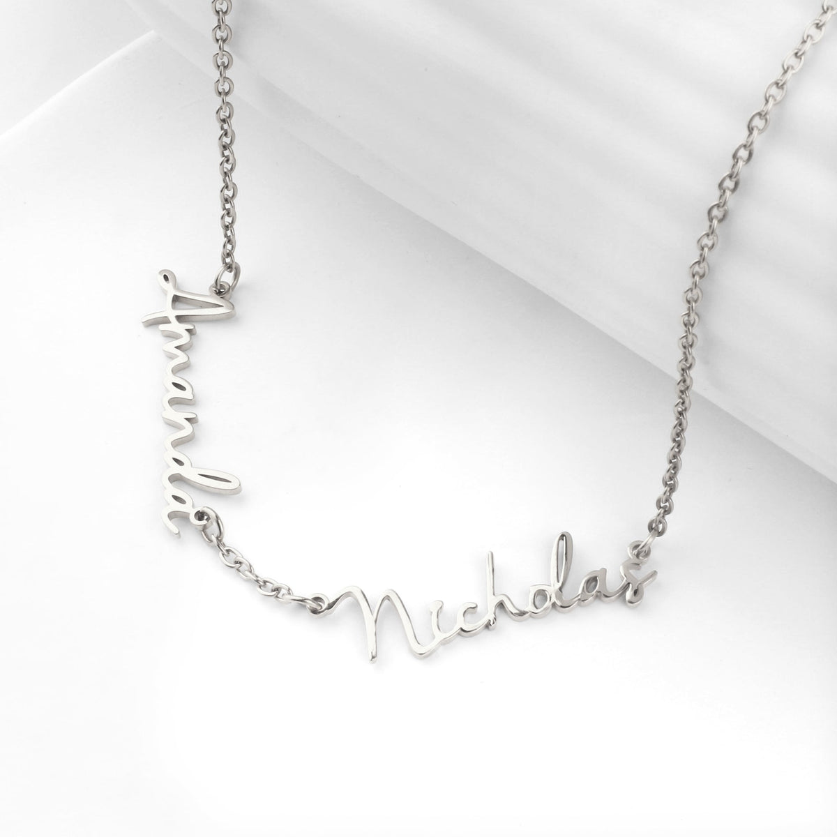 Fairy Multiple Name Necklace | Add Up to 4 Names in 925 sterling silver, flat lay detail