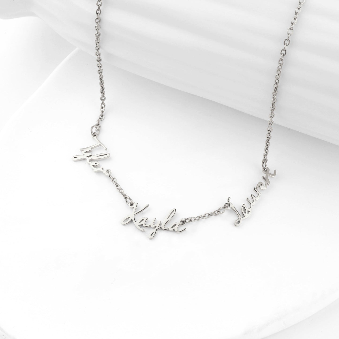 Fairy Multiple Name Necklace | Add Up to 4 Names in 925 sterling silver, flat lay detail