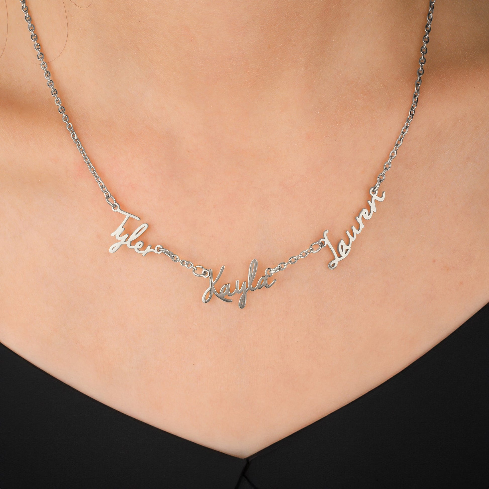 Fairy Multiple Name Necklace | Add Up to 4 Names in 925 sterling silver, worn on a model