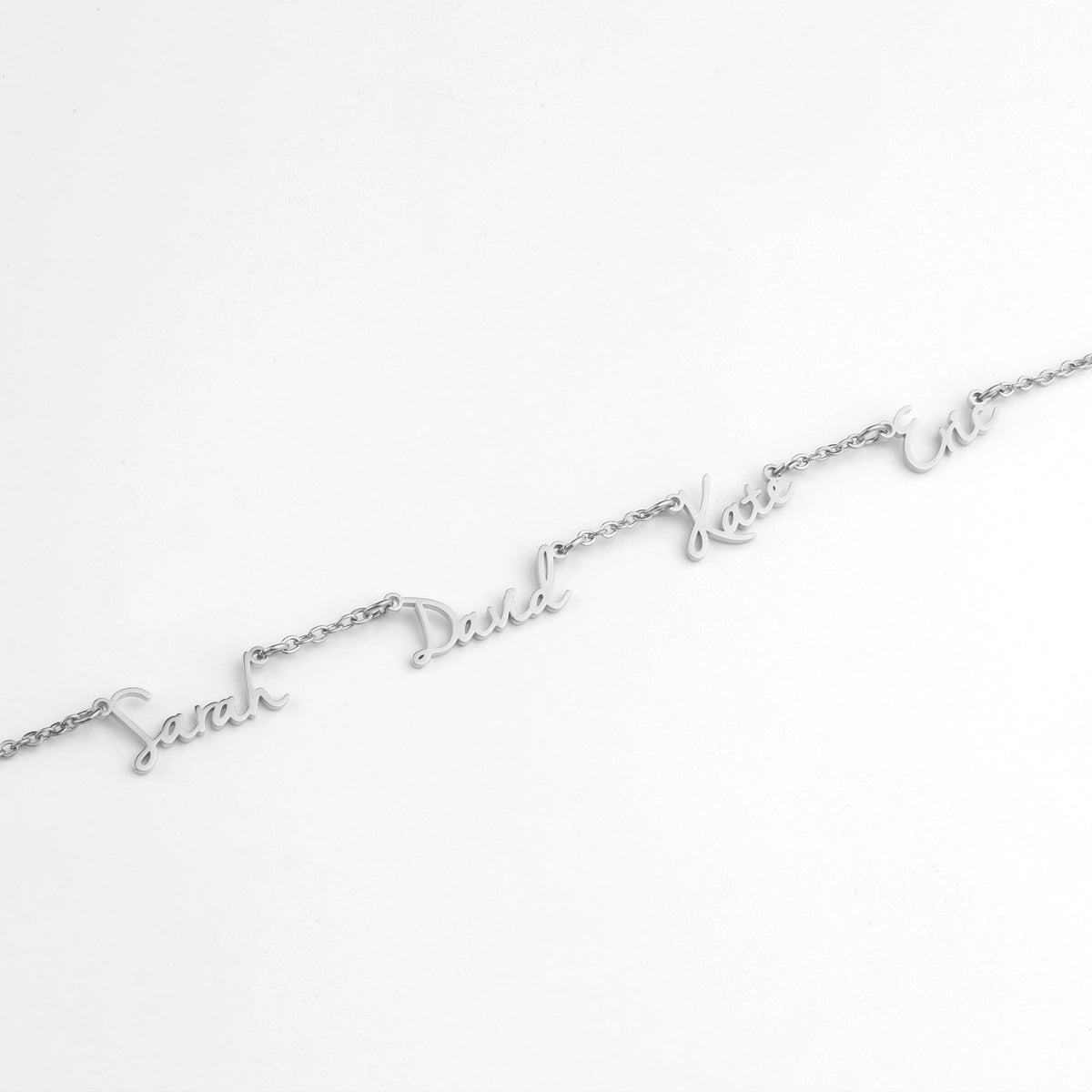 Fairy Multiple Name Necklace | Add Up to 4 Names in 925 sterling silver, flat lay detail