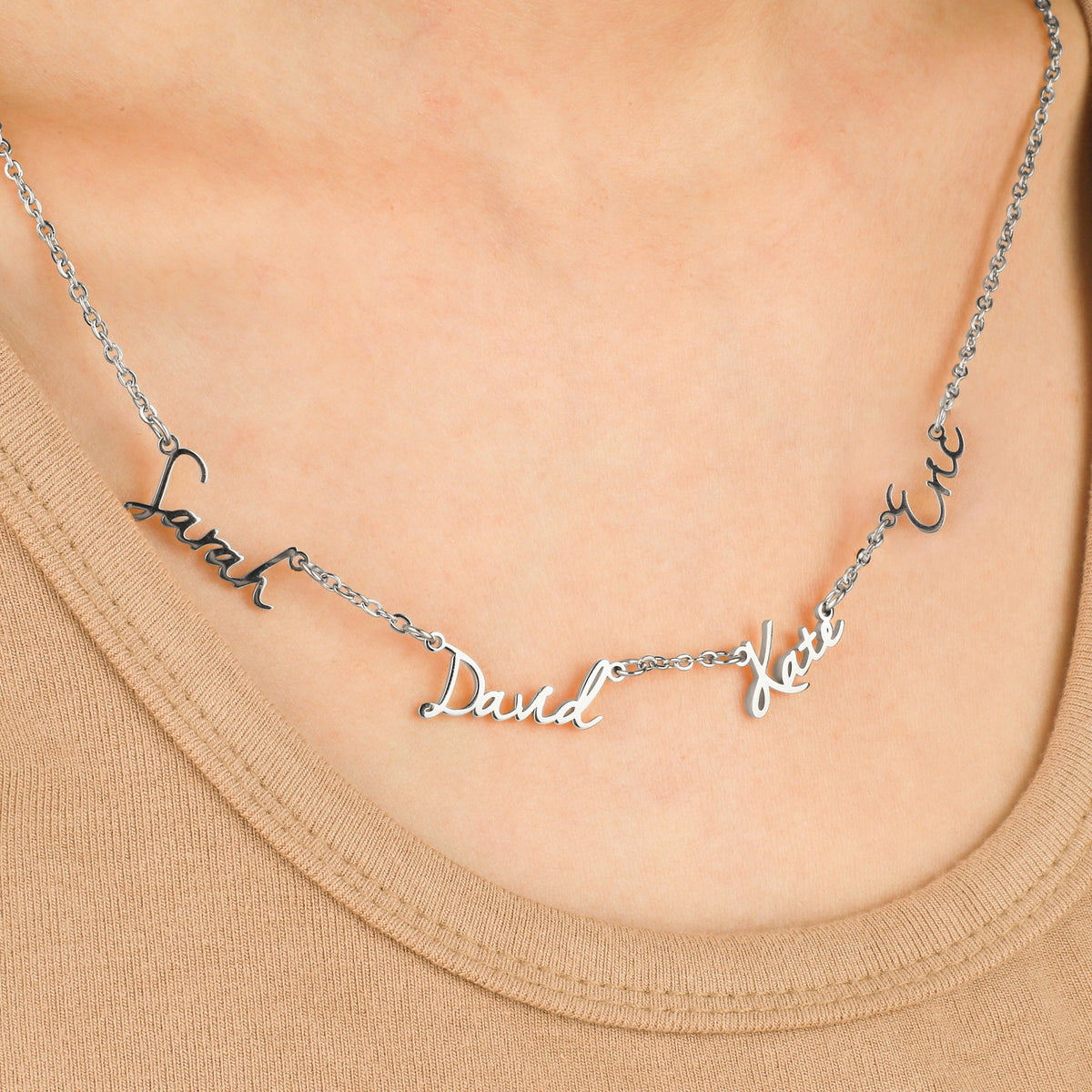 Fairy Multiple Name Necklace | Add Up to 4 Names in 925 sterling silver, worn on a model