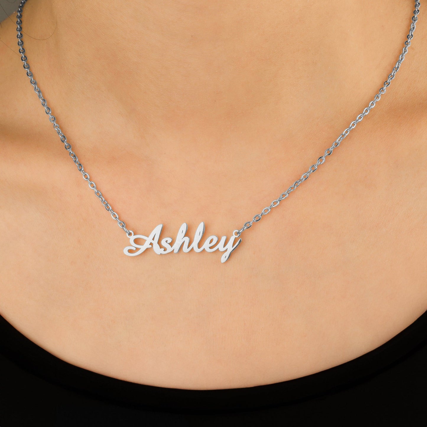 Personalized Name Necklace | Choose from 9 Styles in 925 sterling silver, worn on a model