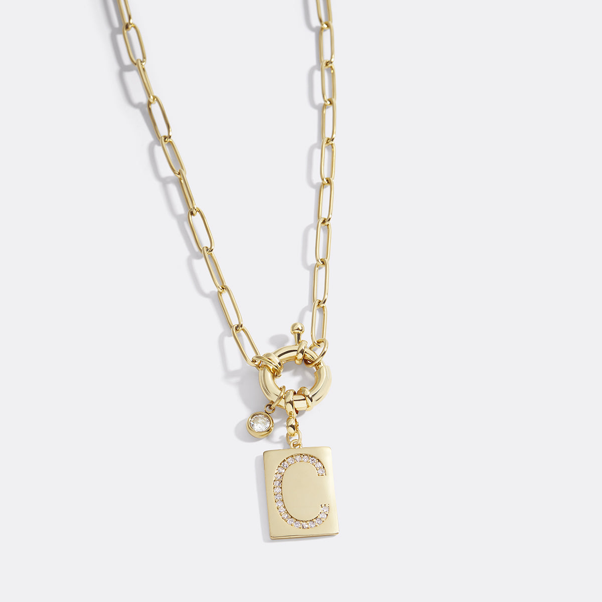 Collana Pendente Iniziale Pavé con Catena Paperclip