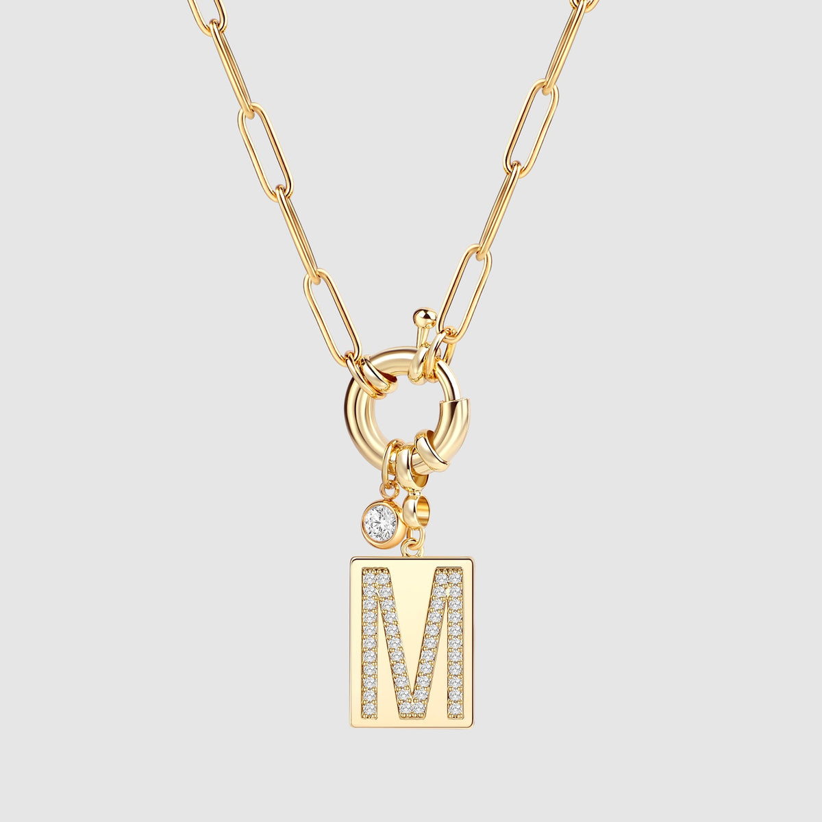 Collana Pendente Iniziale Pavé con Catena Paperclip