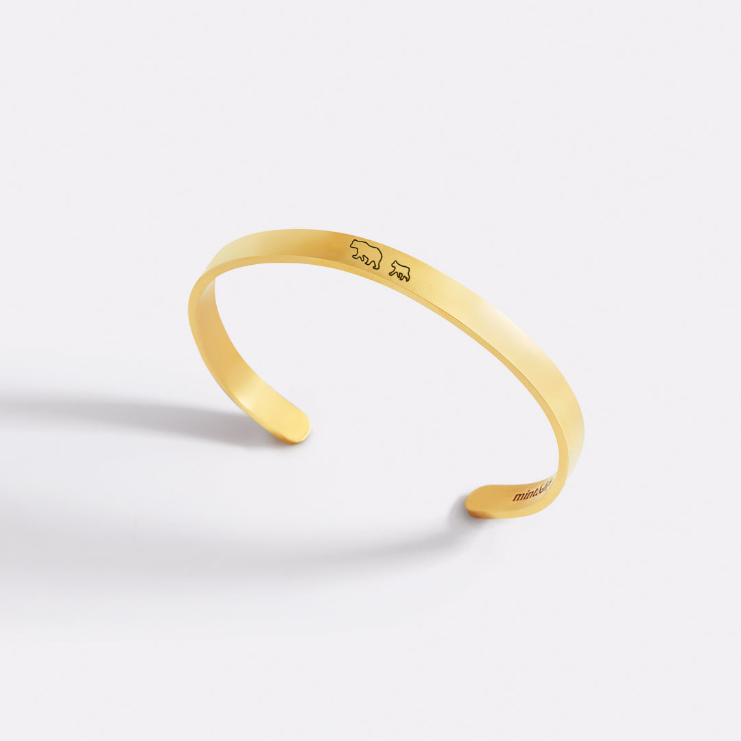 Mama Bear & Her Baby Bears Engraved Cuff Bracelet in gold tone