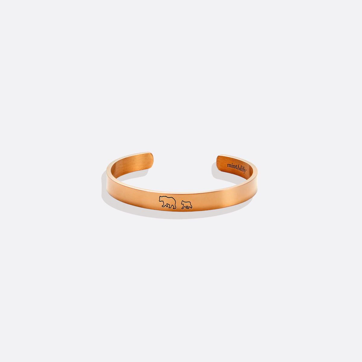 Mama Bear & Her Baby Bears Engraved Cuff Bracelet in rose gold tone