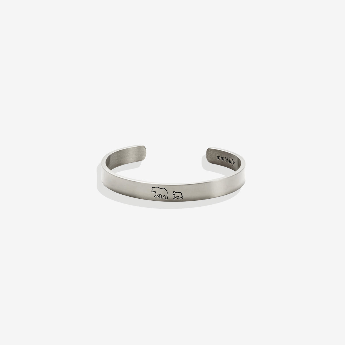Mama Bear & Her Baby Bears Engraved Cuff Bracelet in 925 sterling silver