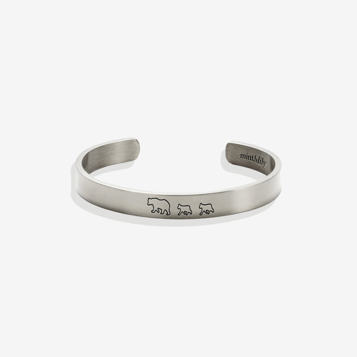 Mama Bear & Her Baby Bears Engraved Cuff Bracelet in 925 sterling silver