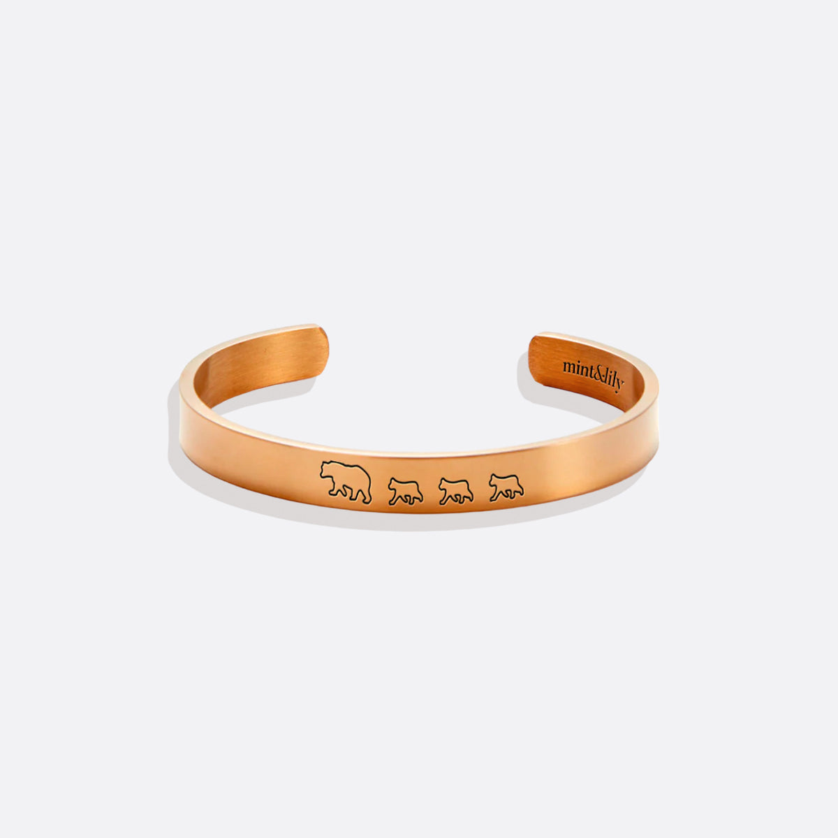 Mama Bear & Her Baby Bears Engraved Cuff Bracelet in rose gold tone