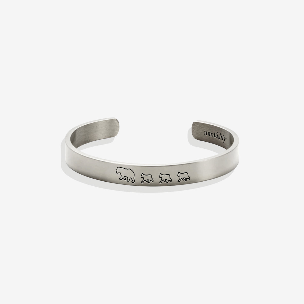 Mama Bear & Her Baby Bears Engraved Cuff Bracelet in 925 sterling silver