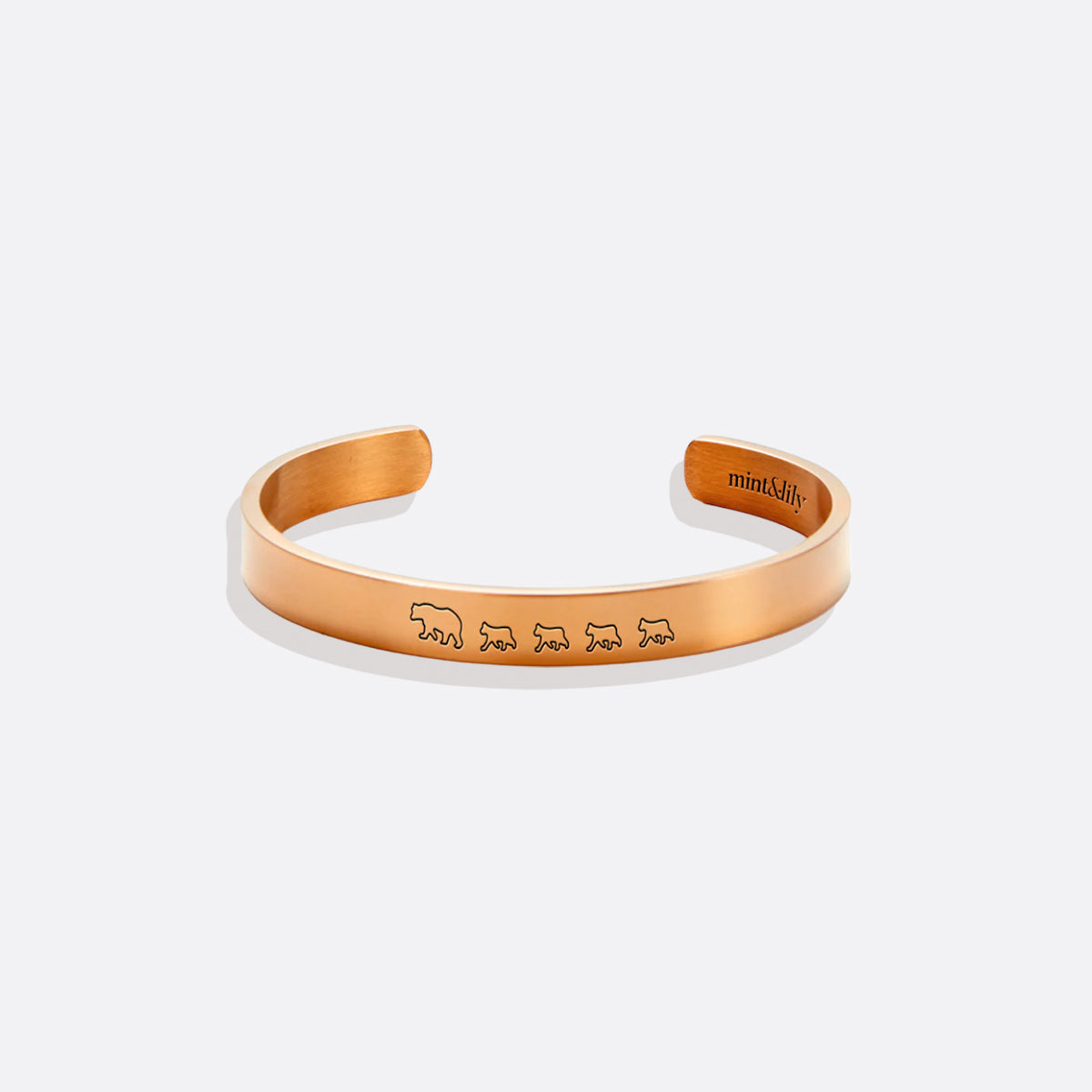Mama Bear & Her Baby Bears Engraved Cuff Bracelet in rose gold tone