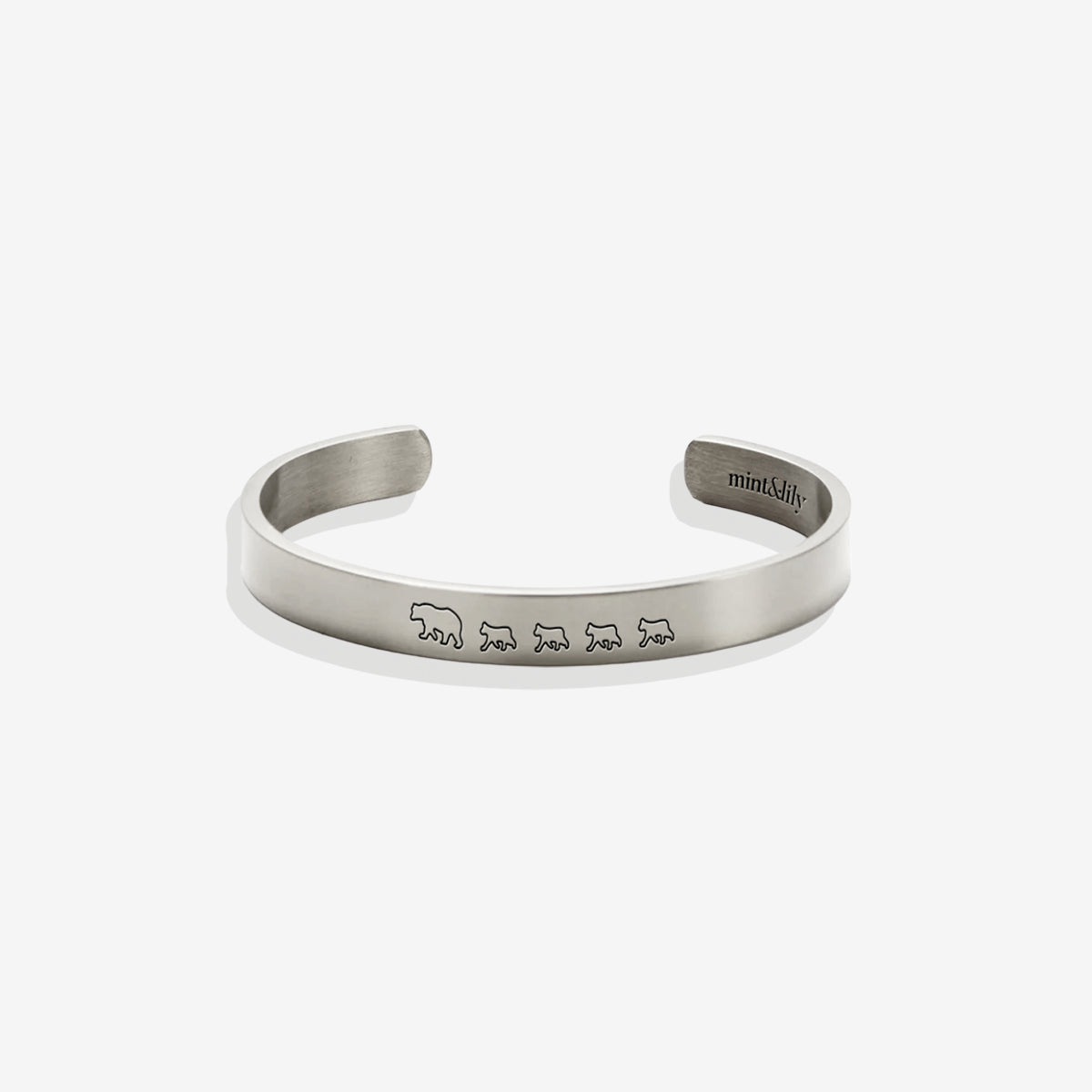 Mama Bear & Her Baby Bears Engraved Cuff Bracelet in 925 sterling silver
