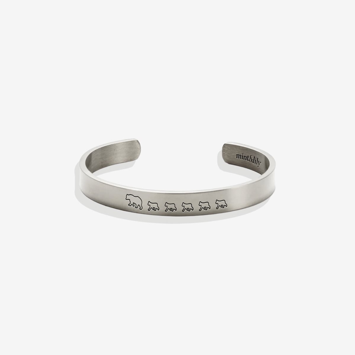Mama Bear & Her Baby Bears Engraved Cuff Bracelet in 925 sterling silver