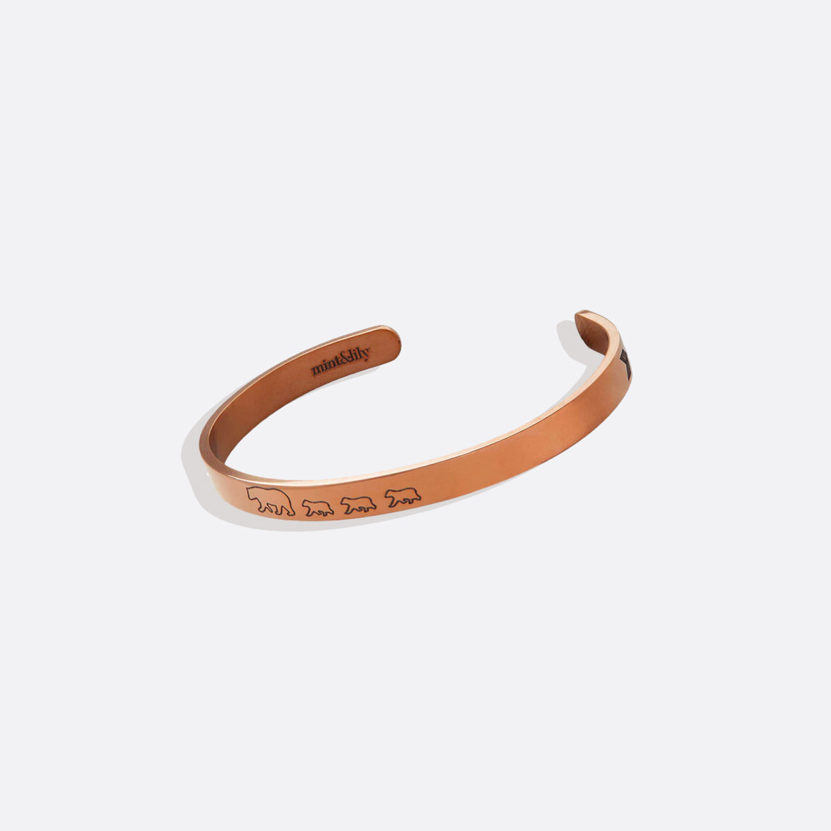 Mama Bear & Her Baby Bears Engraved Cuff Bracelet in rose gold tone