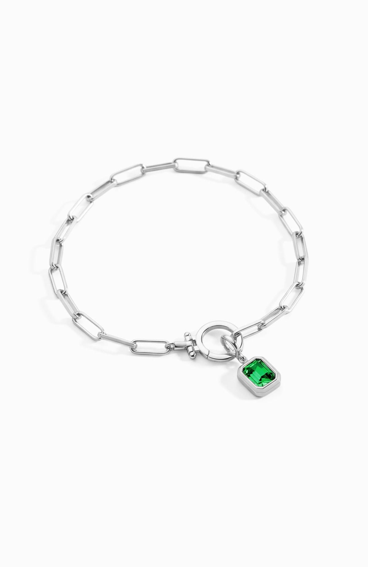 Baguette-Geburtsstein-Anhänger an mintfarbenem Paperclip-Armband