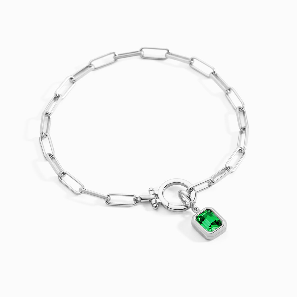 Baguette-Geburtsstein-Anhänger an mintfarbenem Paperclip-Armband