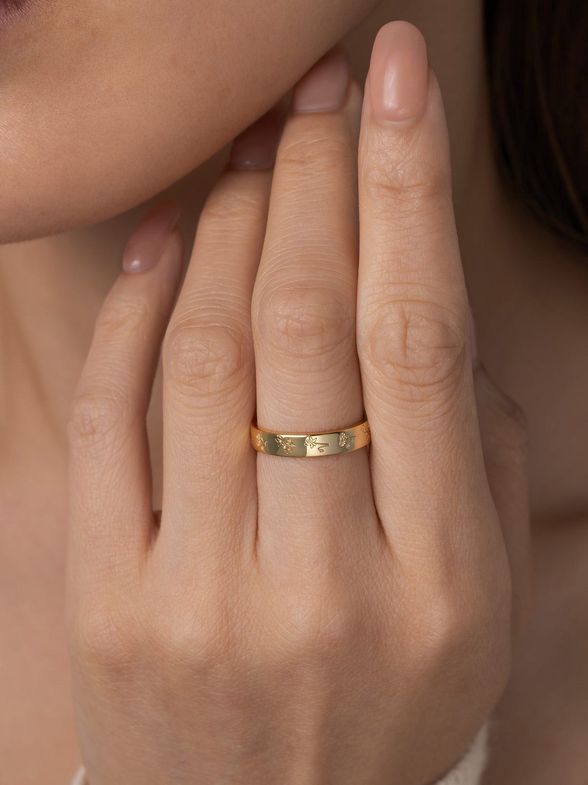 Mini Birth Flower Band, worn on a model