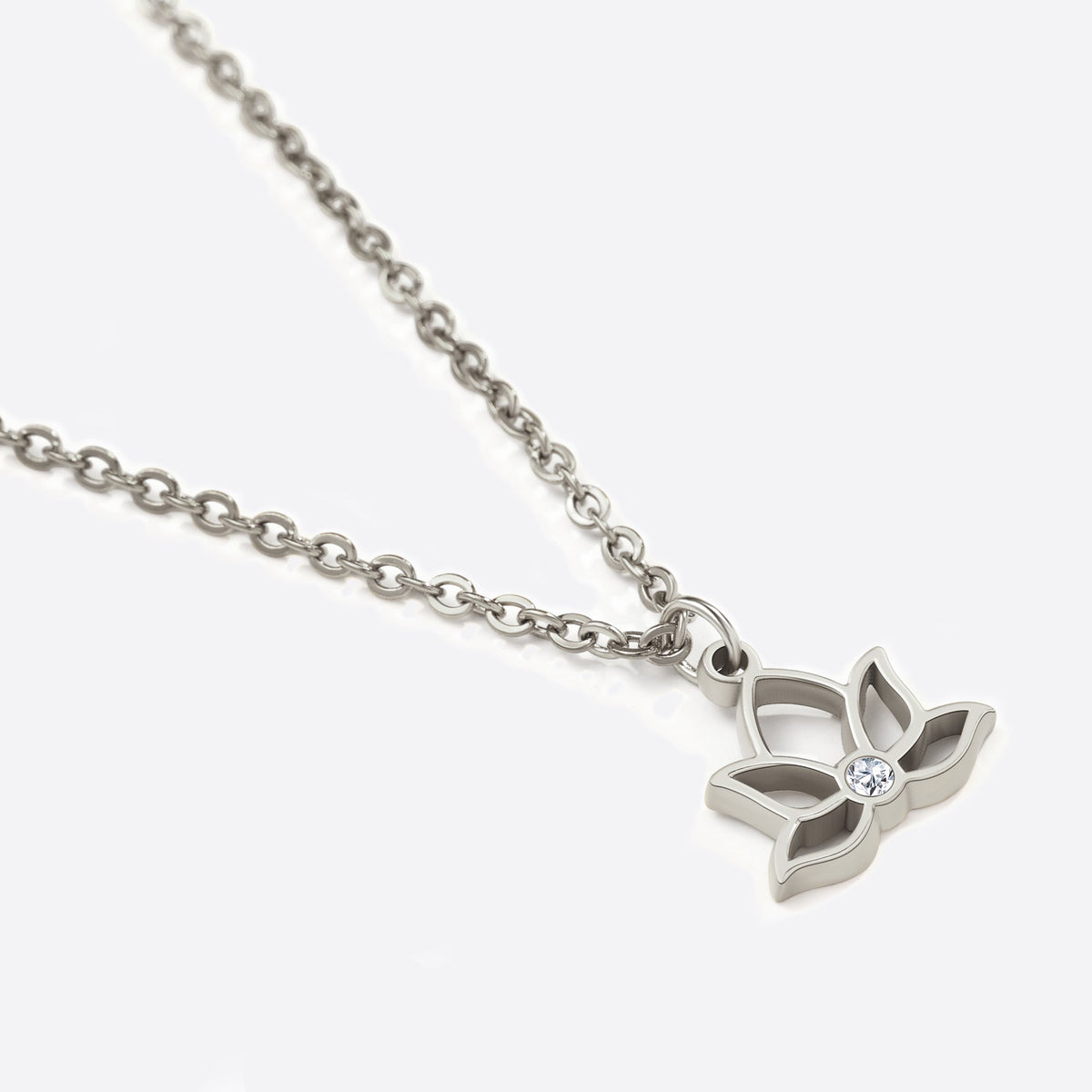 Mini Lotus Birthstone Pendant Necklace in 925 sterling silver with April birthstone