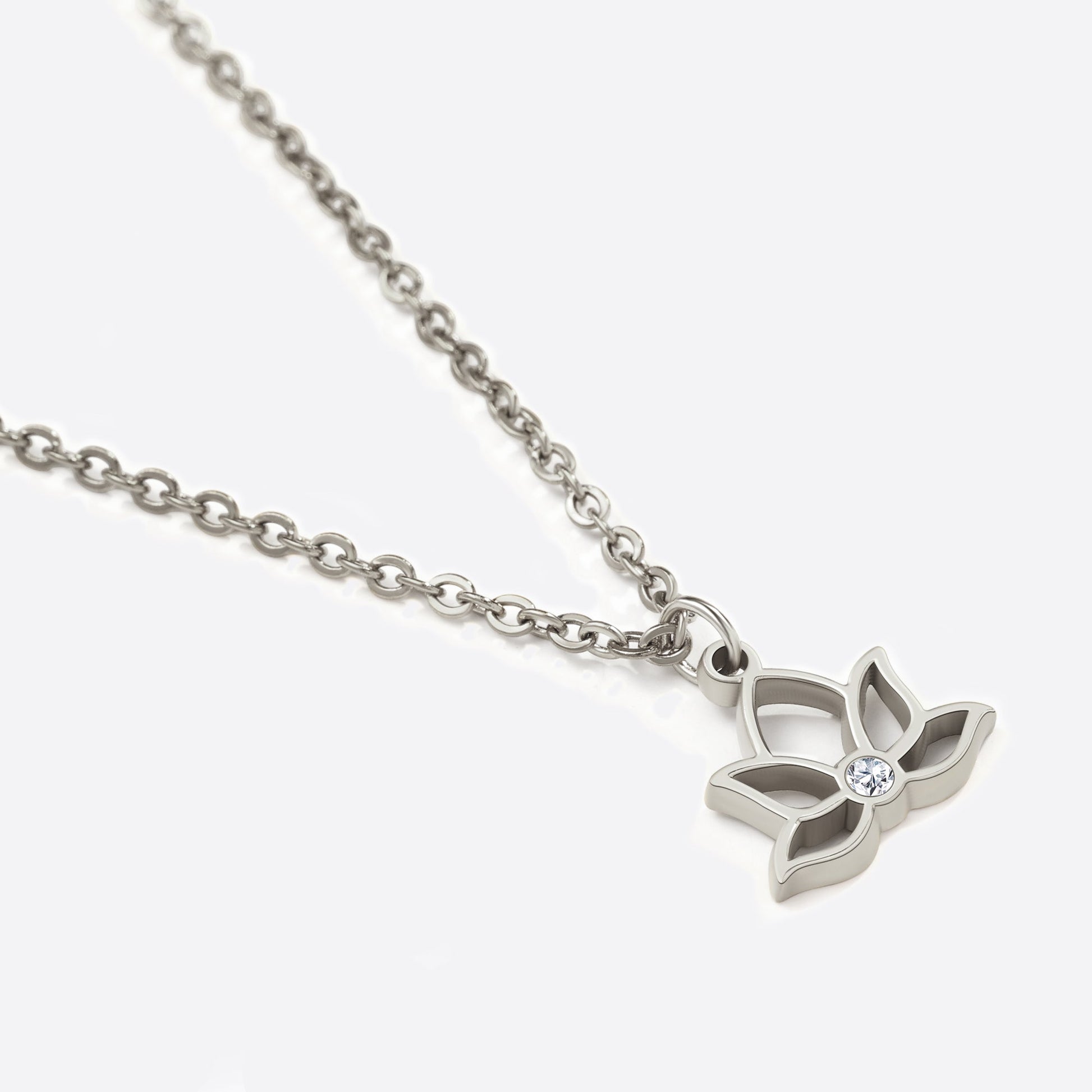 Mini Lotus Birthstone Pendant Necklace in 925 sterling silver with April birthstone