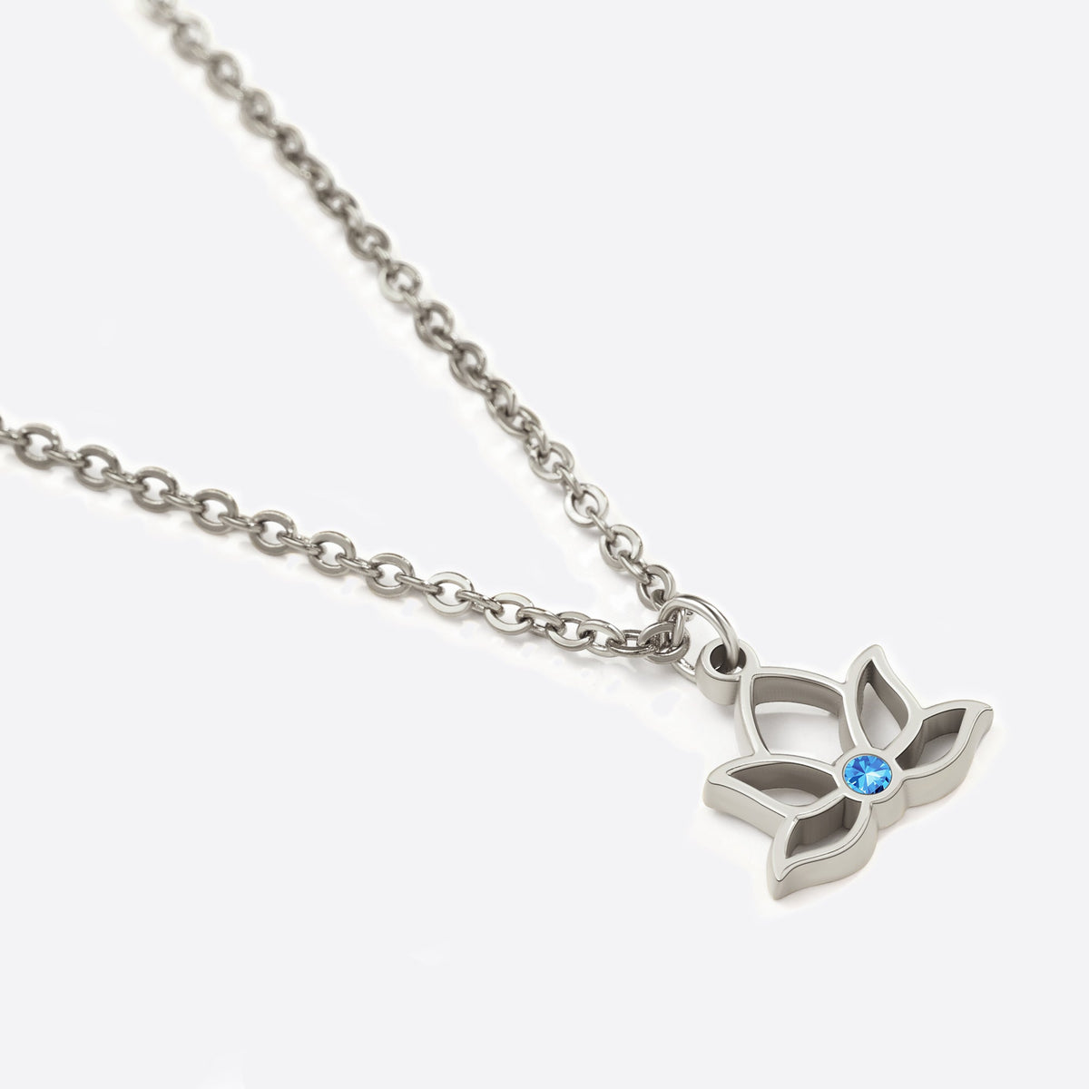Mini Lotus Birthstone Pendant Necklace in 925 sterling silver with December birthstone