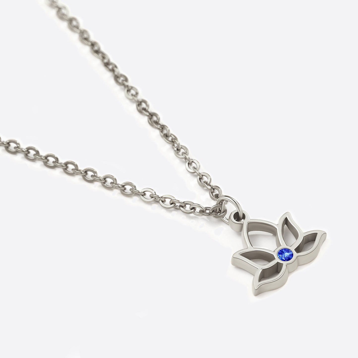 Mini Lotus Birthstone Pendant Necklace in 925 sterling silver with September birthstone