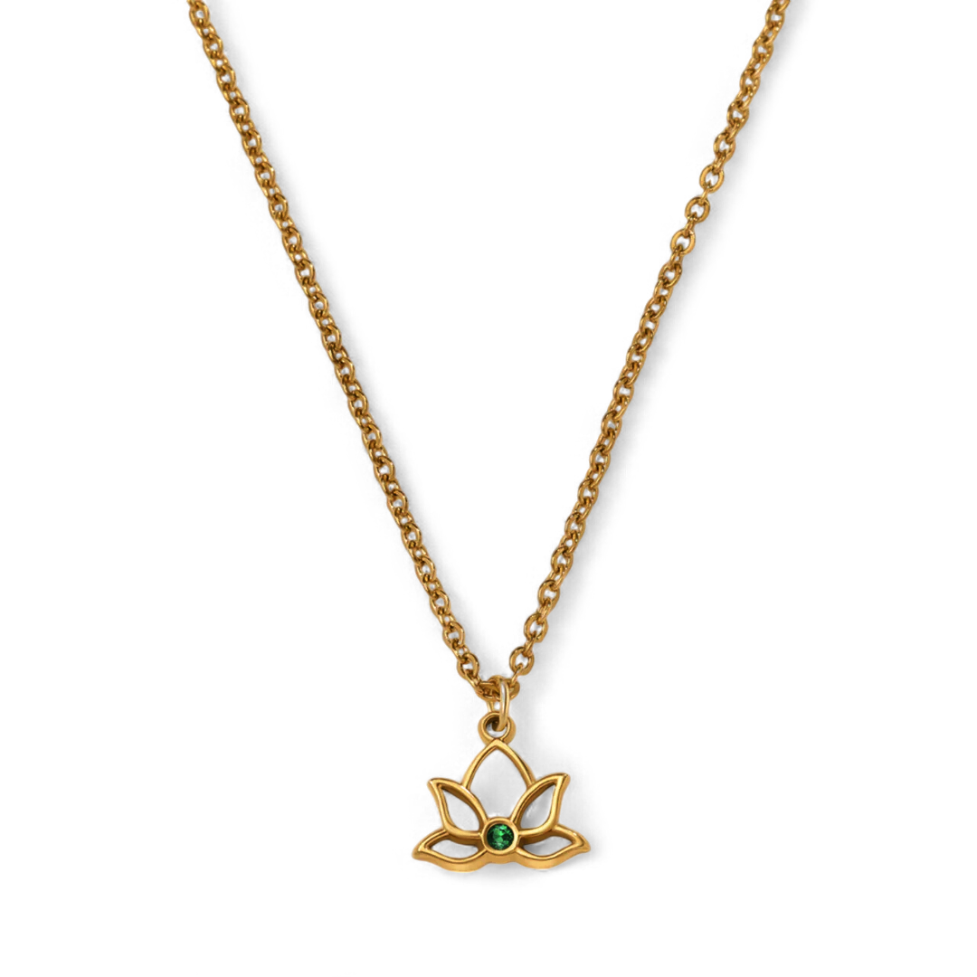 Mini Lotus Birthstone Pendant Necklace — Vanny Jewels