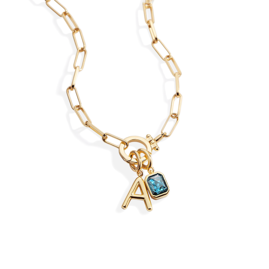 Mint Paperclip Necklace with Initial & Birthstone Charm — Vanny Jewels