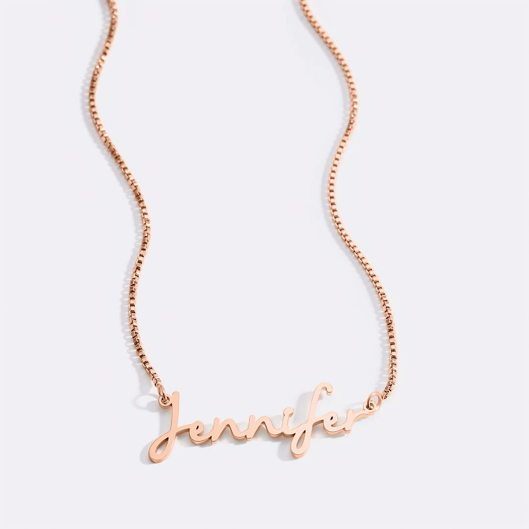 Fairy Name Necklace with Box Chain in rose gold tone