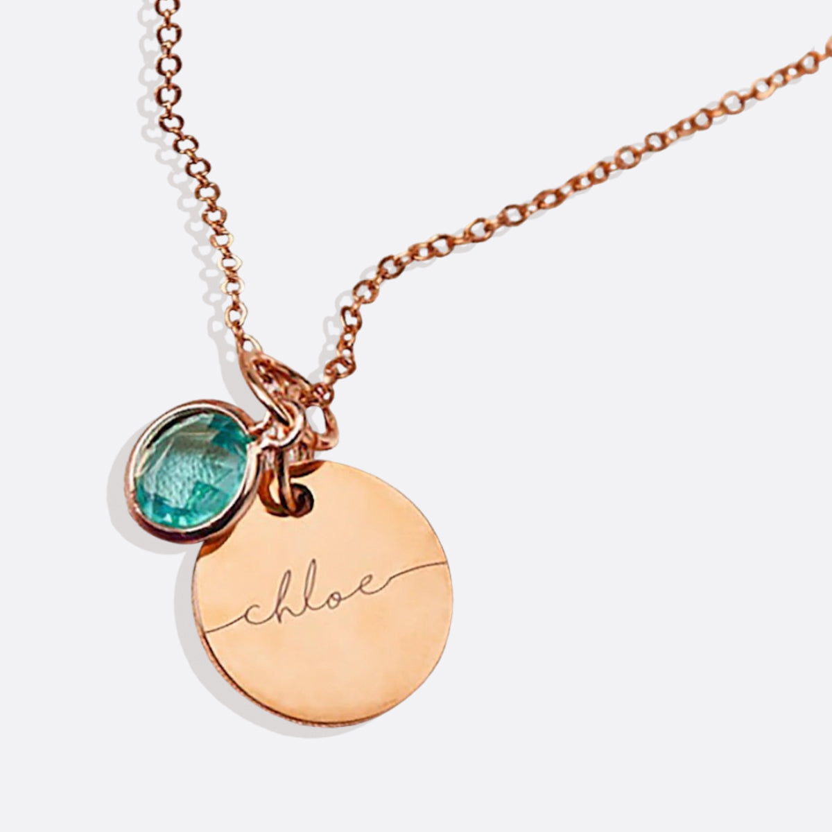 Monogram Script Birthstone Name Necklace in rose gold tone