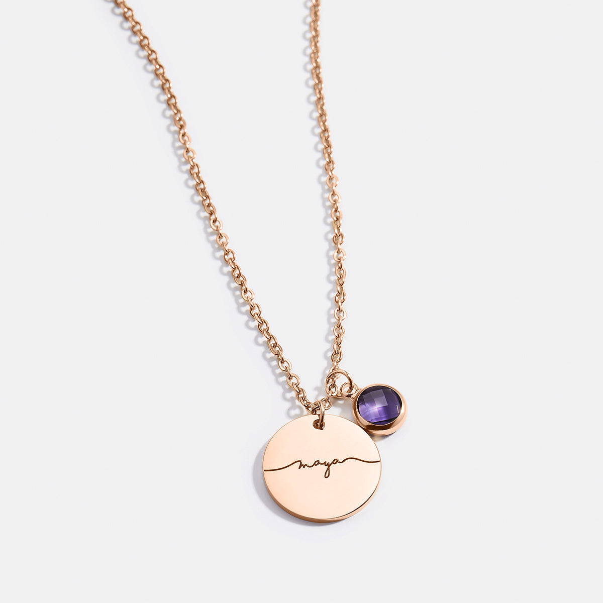 Monogram Script Birthstone Name Necklace in rose gold tone