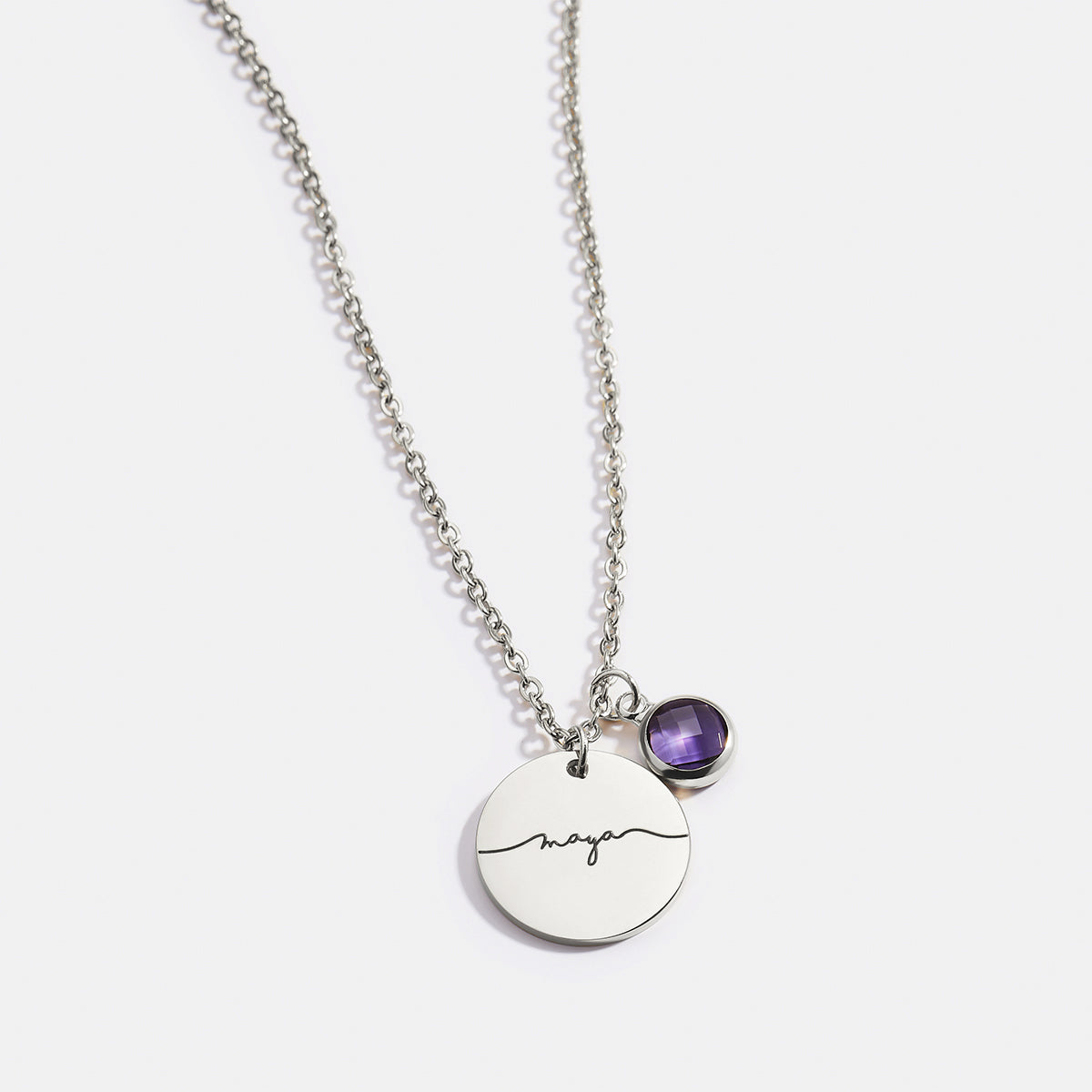 Monogram Script Birthstone Name Necklace in 925 sterling silver