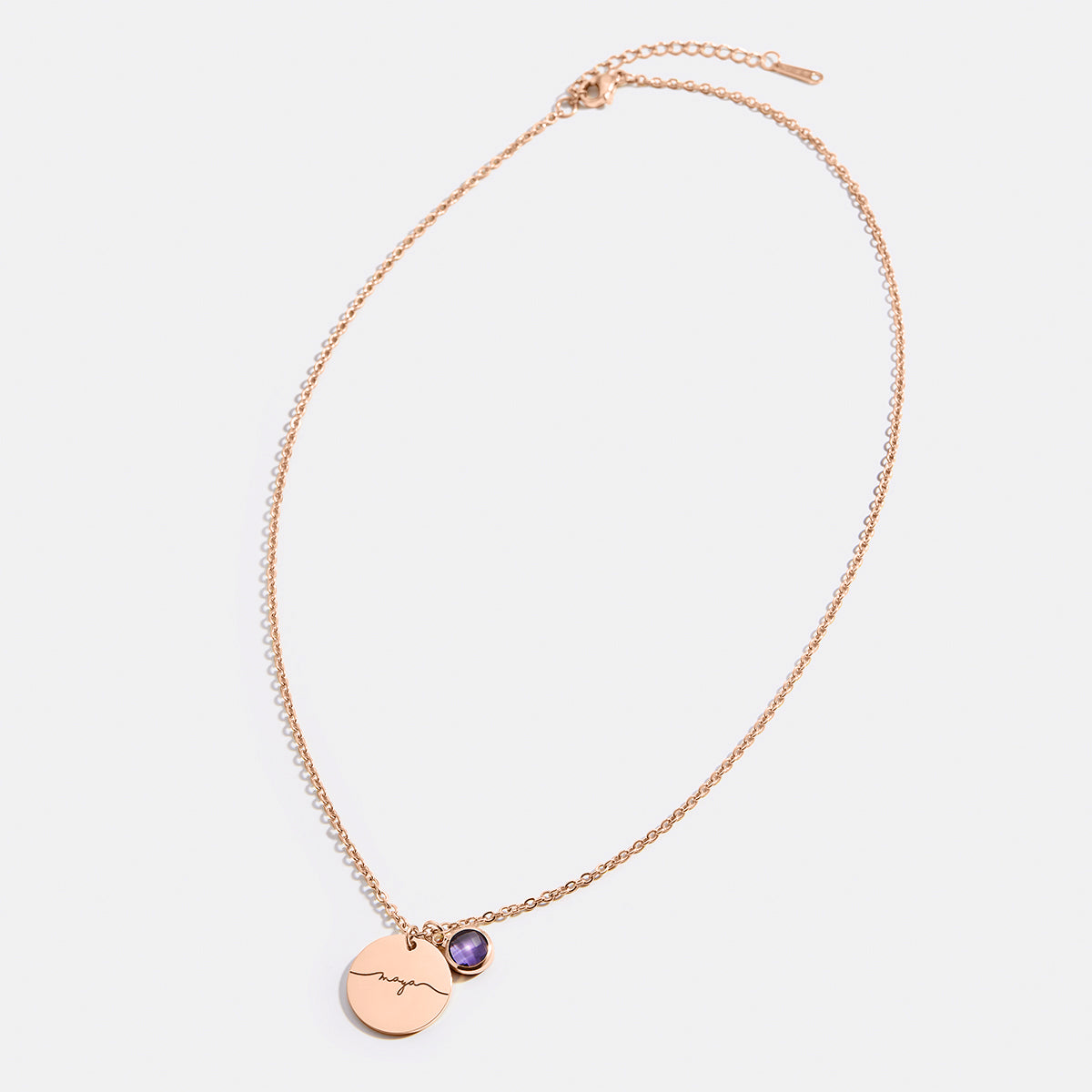 Monogram Script Birthstone Name Necklace in rose gold tone