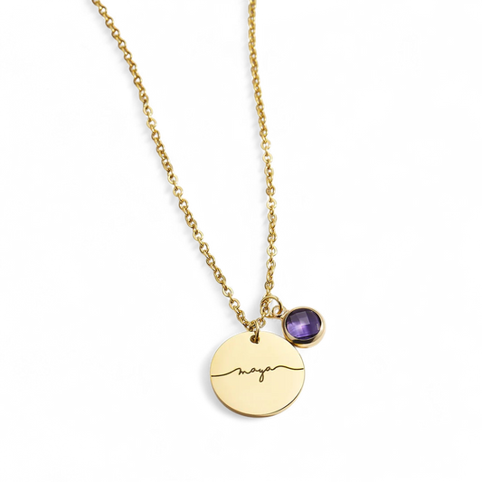Monogram Script Birthstone Name Necklace — Vanny Jewels