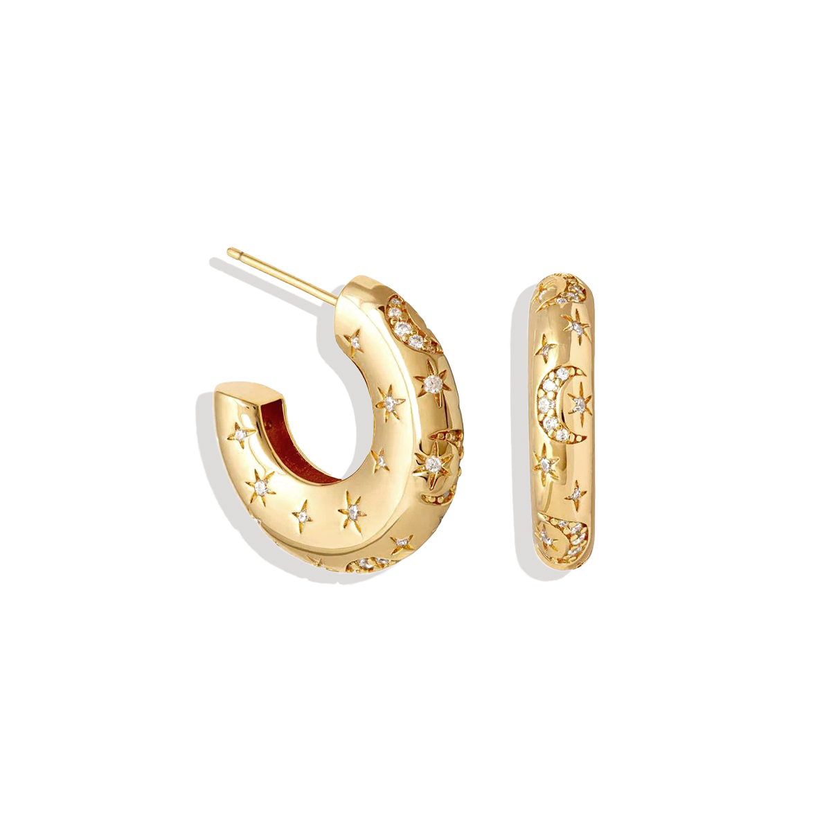 Moon and Stars Dome Hoops earrings — Vanny Jewels