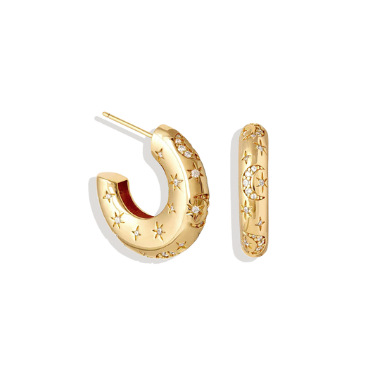 Moon and Stars Dome Hoops earrings — Vanny Jewels