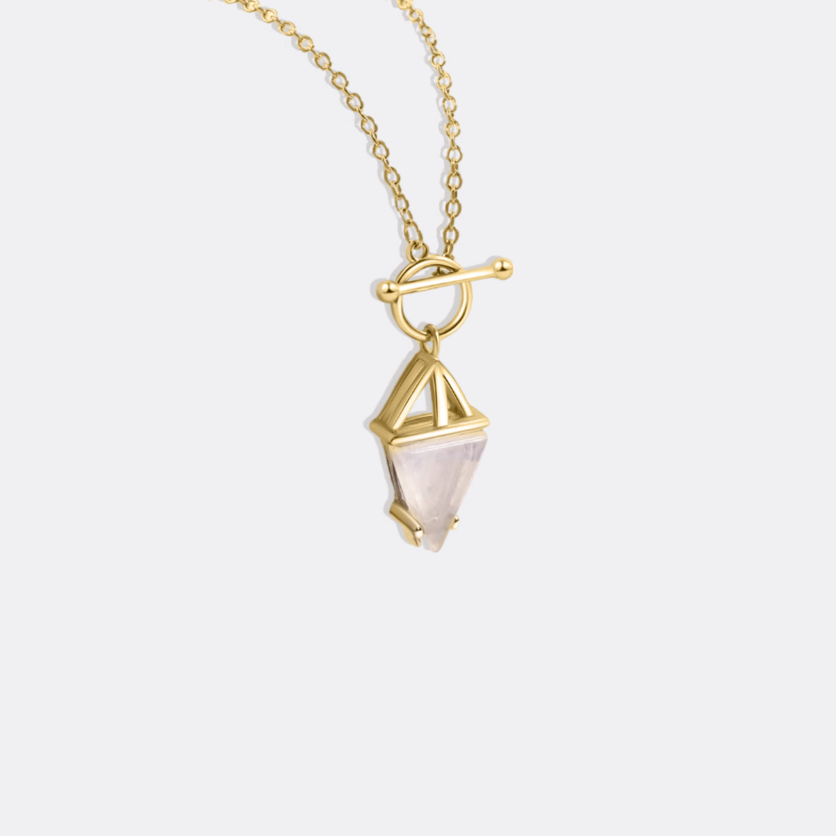 Moonstone Power Pendant T-Lock Necklace in gold tone