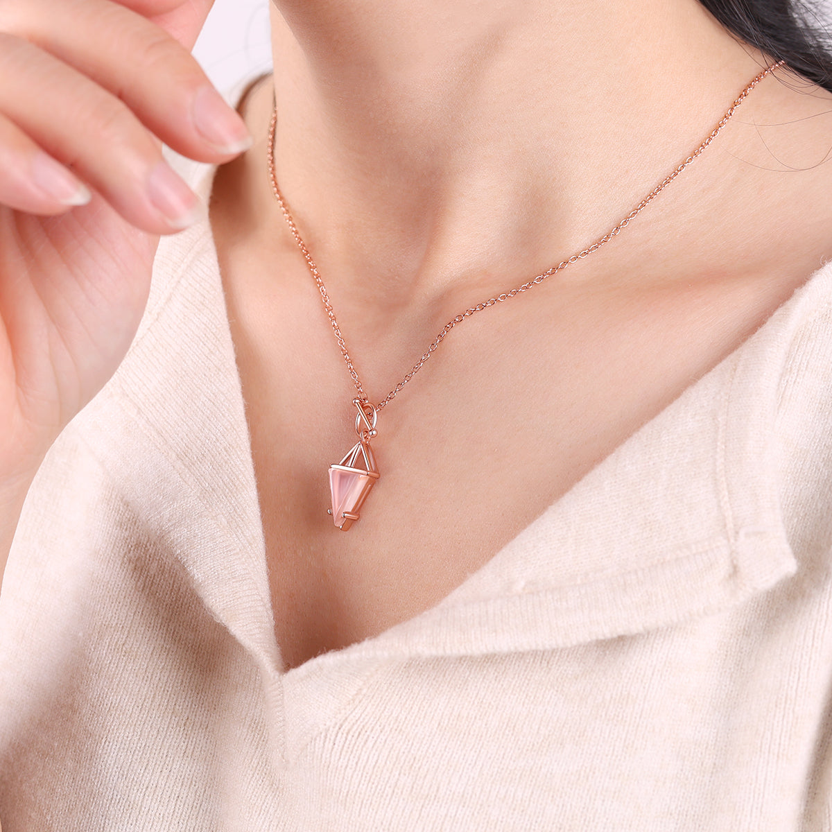 Moonstone Power Pendant T-Lock Necklace in rose gold tone