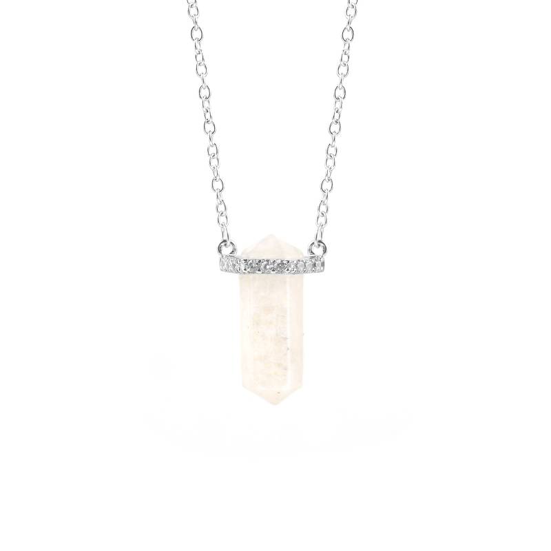 Moonstone Point Pave Pendant Necklace in 925 sterling silver