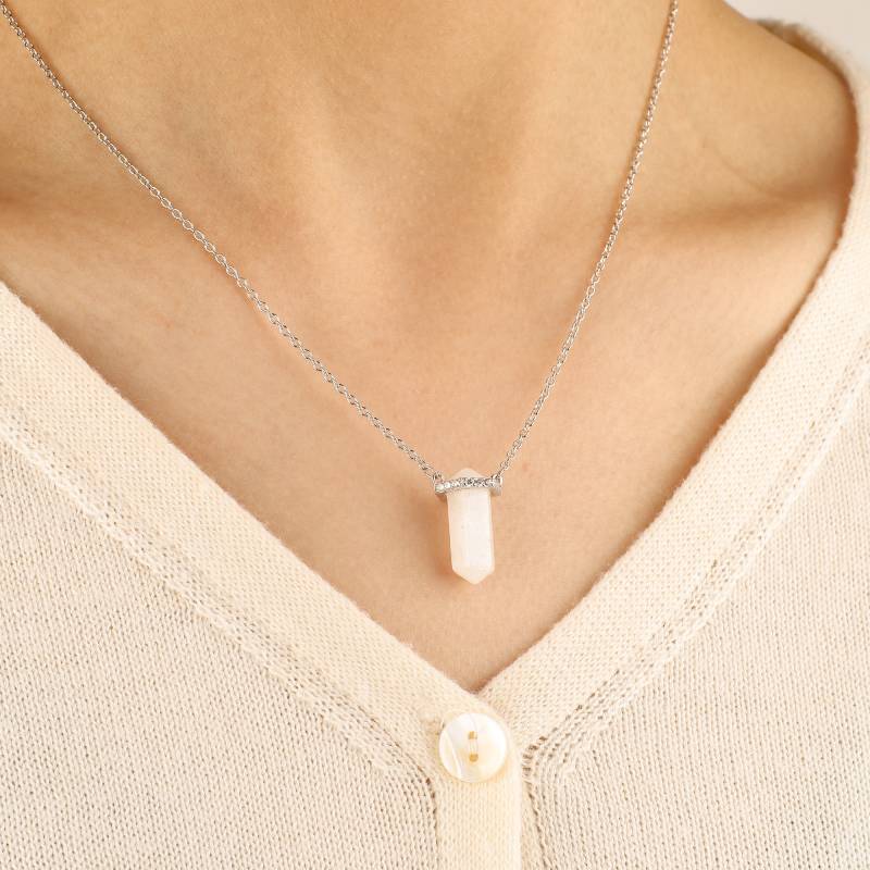 Moonstone Point Pave Pendant Necklace in 925 sterling silver