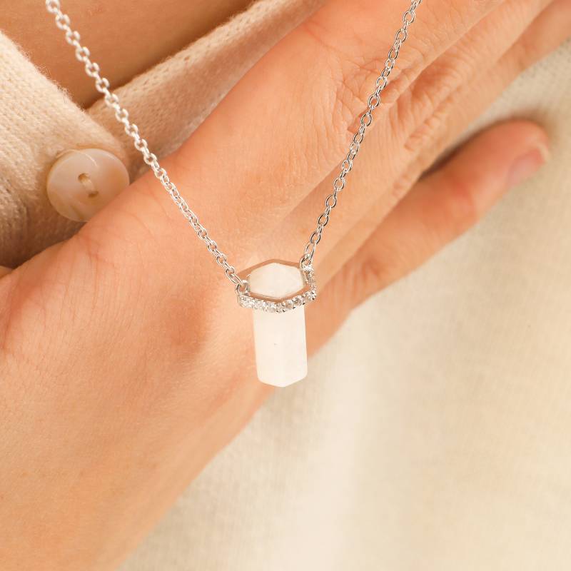 Moonstone Point Pave Pendant Necklace in 925 sterling silver