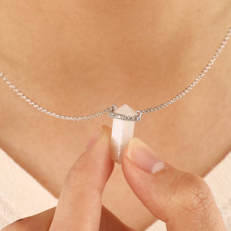Moonstone Point Pave Pendant Necklace in 925 sterling silver
